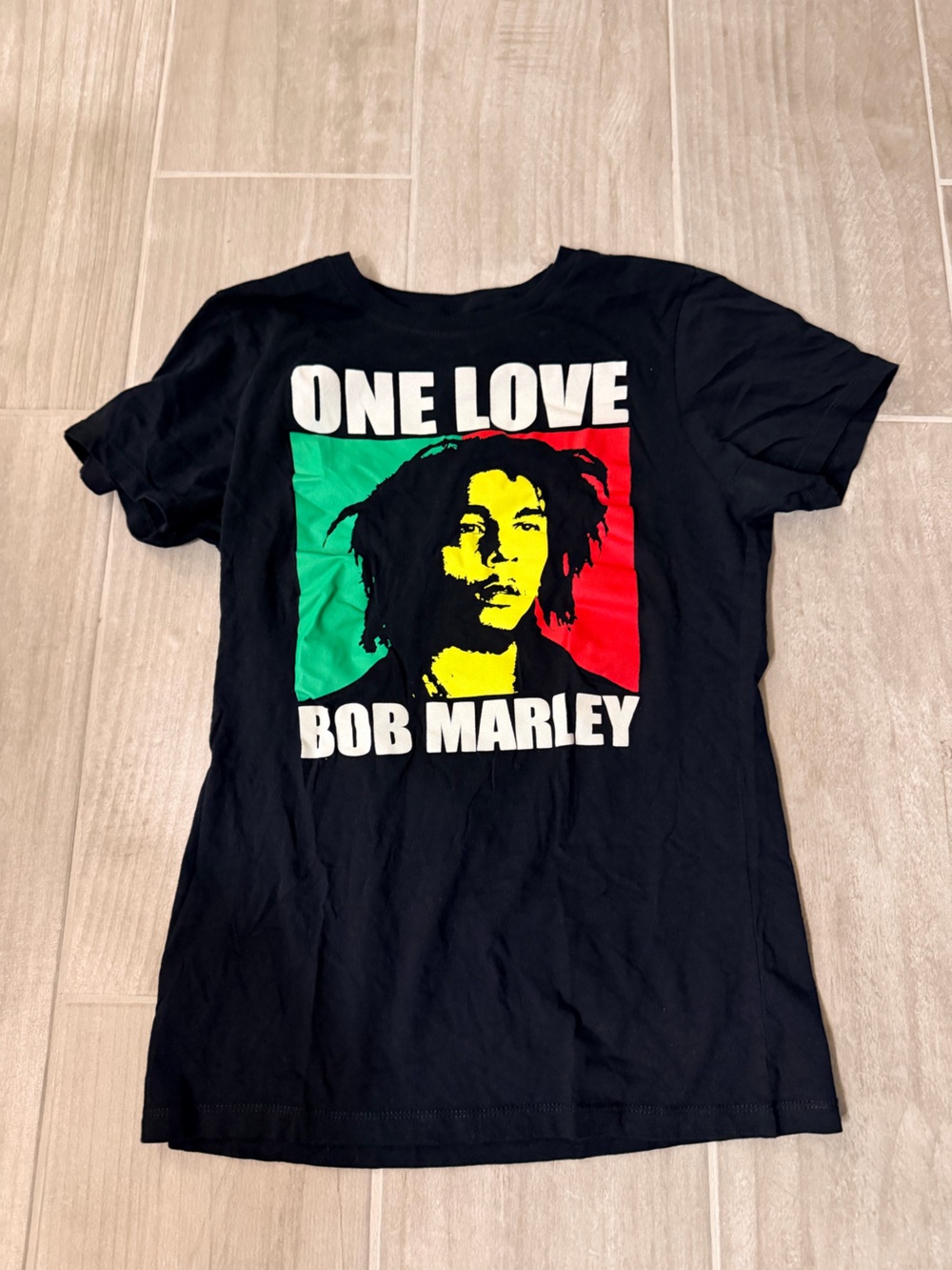 Bob Marley 'One Love' Graphic Tee in Black with Red, Green & Yellow Print